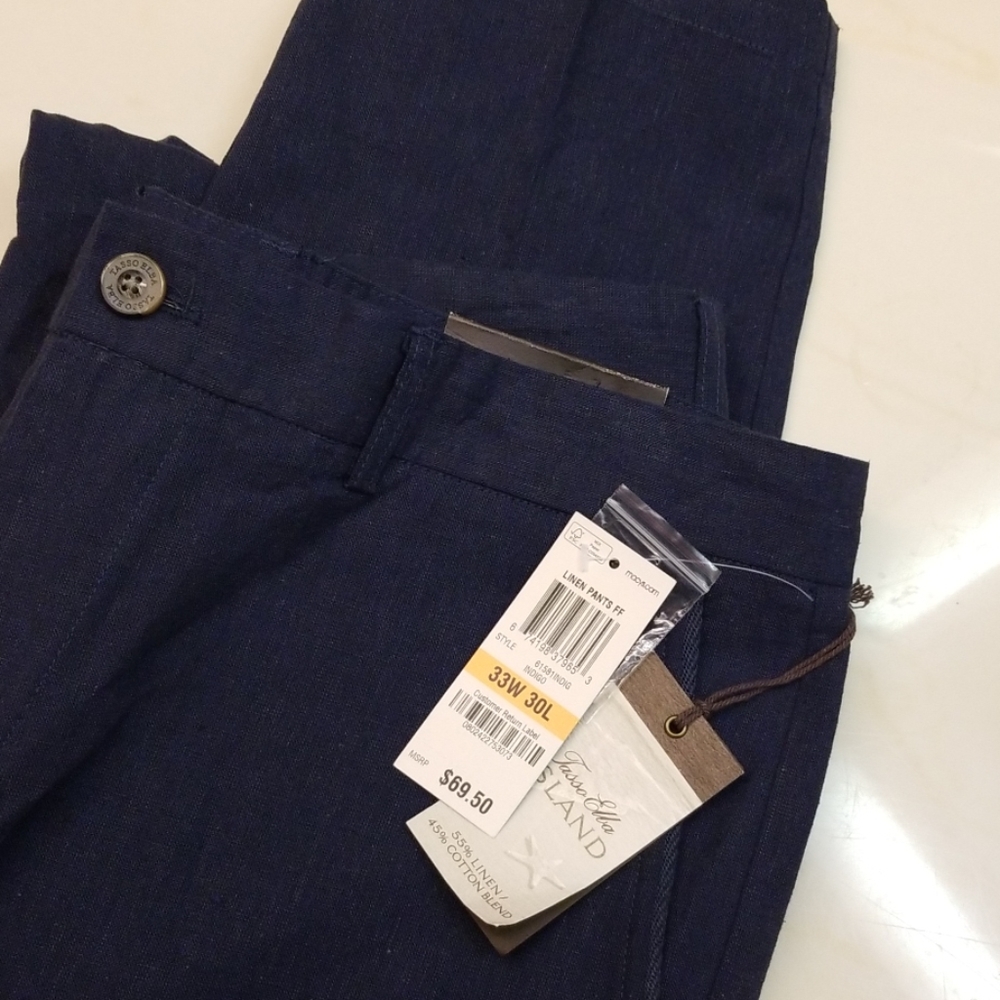 Tasso Elba Island Indigo Blue Linen Cotton Pants
